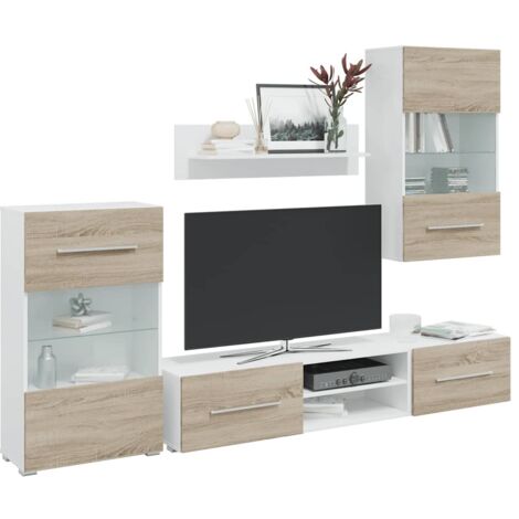 Muebles de TV 5 piezas con iluminación LED roble sonoma (1/5)