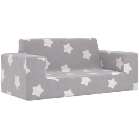 Sofá infantil de 2 plazas gris claro con estrellas felpa suave vidaXL