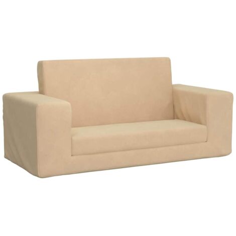 Sofá cama de niños 2 plazas felpa suave crema vidaXL