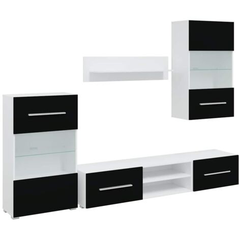 Muebles para TV 5 piezas con iluminación LED negra mate vidaXL