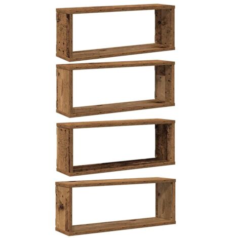 Estantes cubo de pared 4 uds madera envejecida 60x15x23 cm vidaXL