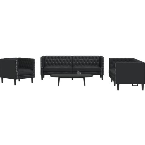 Juego de sofás Chesterfield 3 piezas cuero sintético negro vidaXL