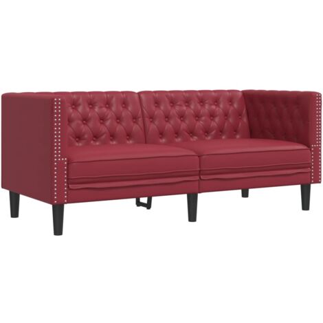 Sofá Chesterfield de 2 plazas cuero artificial rojo tinto vidaXL