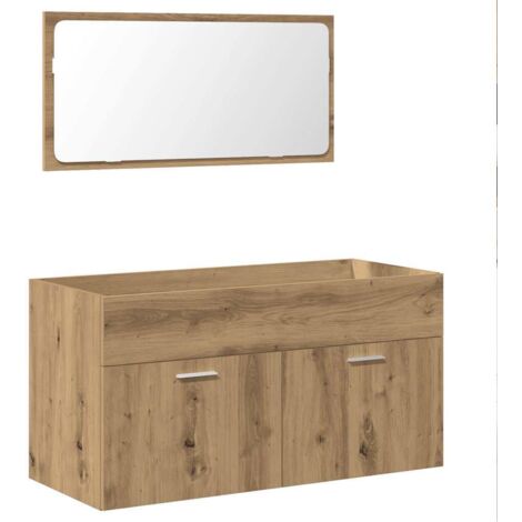 Mueble de baño con espejo de madera ingeniería roble artesanal vidaXL