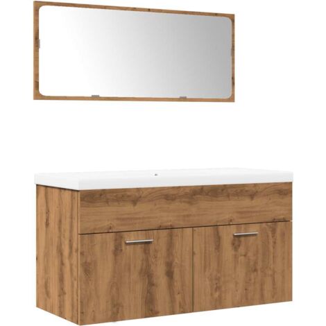 Juego de muebles baño 3 piezas madera ingeniería roble artisan vidaXL (1/5)