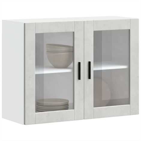Armario de pared para cocina puerta cristal Porto gris hormigón vidaXL