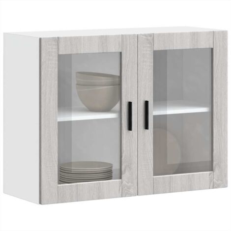 Armario de pared para cocina puerta cristal Porto gris sonoma vidaXL