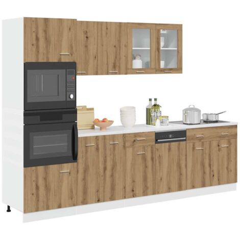 Conjunto de armarios de cocina de 7 piezas "Lyon" de madera de ingeniería de roble artesanal vidaXL