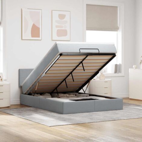 Estructura cama otomana colchón tela gris claro 140x200cm vidaXL (1/5)