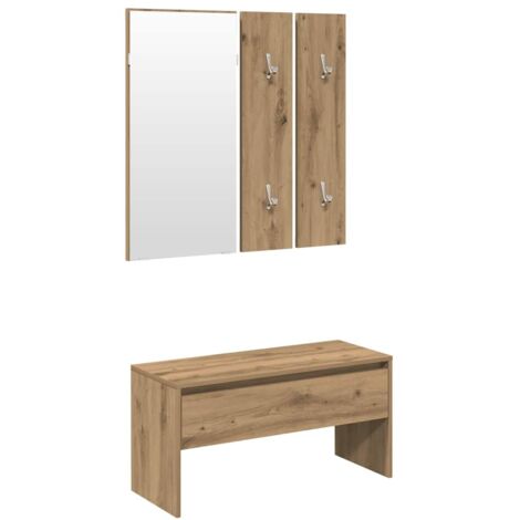 Set de muebles recibidor madera contrachapada roble artesanal vidaXL