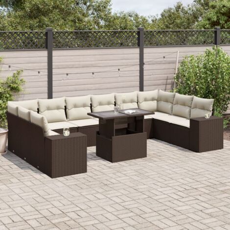 Set de sofás de jardín 11 pzas cojines ratán sintético marrón vidaXL (1/5)