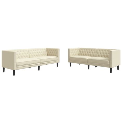 Juego de sofás Chesterfield 2 piezas cuero sintético crema vidaXL (1/5)