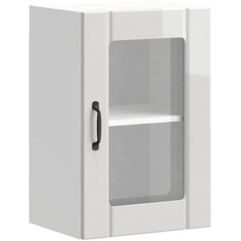 Armario pared para cocina puerta cristal Lucca blanco brillante vidaXL