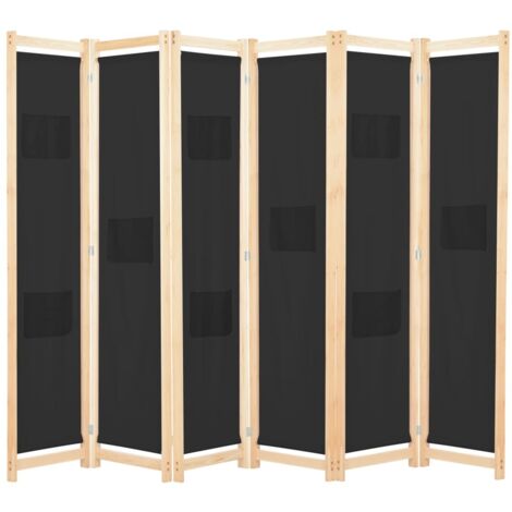 Biombo divisor de 6 paneles de tela negro 240x170x4 cm vidaXL