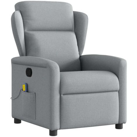 Sillón reclinable de masaje de tela gris claro vidaXL