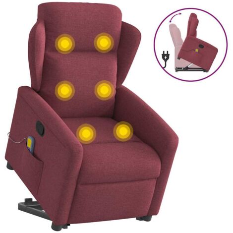Sillón reclinable de masaje elevable tela rojo tinto vidaXL (1/5)