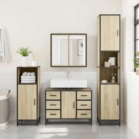 Armario lavabo baño madera ingeniería roble Sonoma 80x33x60 cm vidaXL