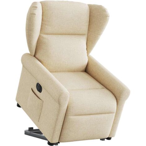 Sillón eléctrico reclinable elevable de tela color crema vidaXL