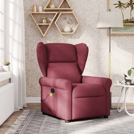 Sillón de masaje reclinable de tela color vino tinto vidaXL