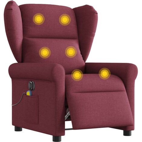 Sillón de masaje reclinable eléctrico tela rojo tinto vidaXL