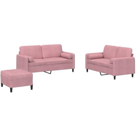 Juego de sofás con cojines 3 piezas terciopelo rosa vidaXL (1/5)