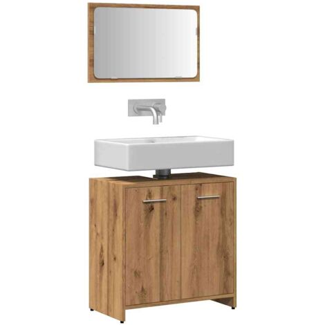Mueble de baño con espejo de madera ingeniería roble artesanal vidaXL