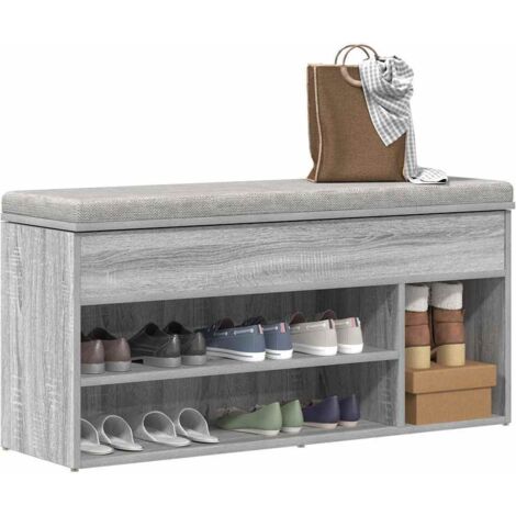 Banco zapatero madera de ingeniería gris sonoma 102x30,5x45 cm vidaXL
