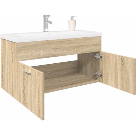 Mueble de baño con lavabo integrado roble Sonoma vidaXL (1/5)