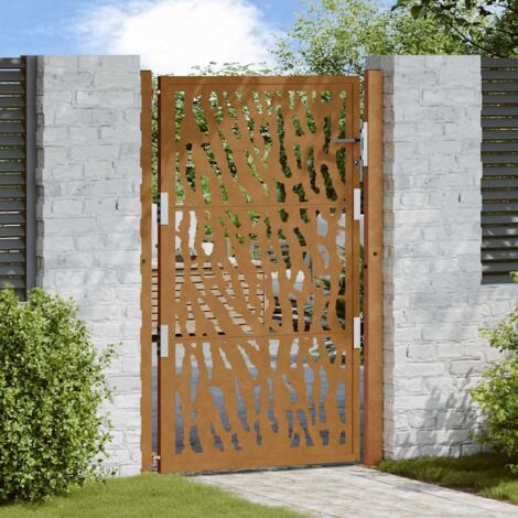 Puerta de jardín 105x155 cm de acero corten con diseño de trazos