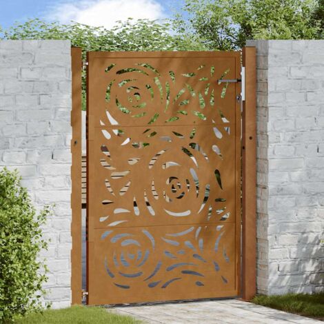 Puerta de jardín 100x125 cm de acero corten con diseño de llamas vidaXL (1/5)