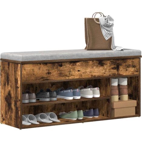 Banco zapatero madera de ingeniería roble ahumado 102x30,5x45cm vidaXL