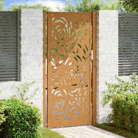 Puerta de jardín 105x205 cm de acero corten con diseño de llamas vidaXL