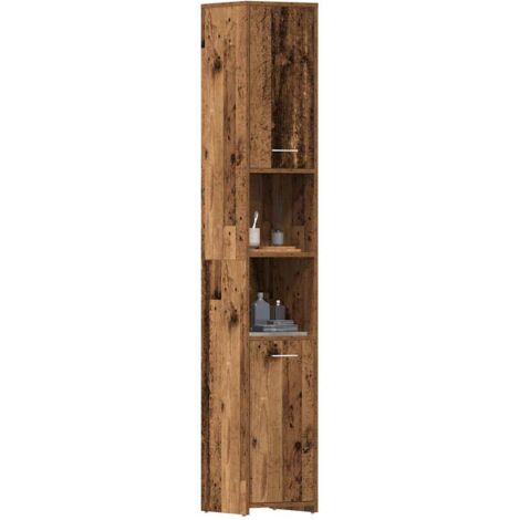 Armario de baño madera de ingeniería envejecida 30x30x183,5 cm vidaXL