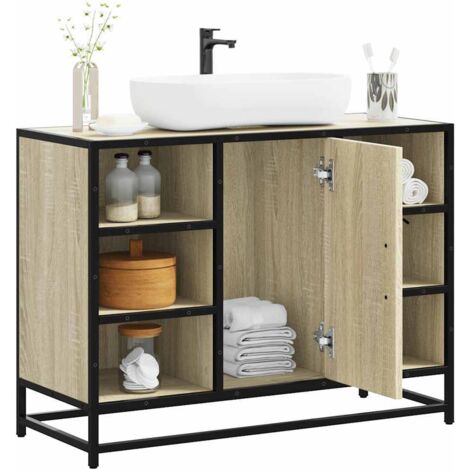 Mueble de lavabo para baño roble Sonoma 80x33x60 cm madera de ingeniería vidaXL