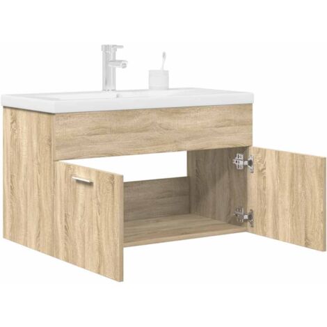Mueble de baño con lavabo incorporado y grifo roble Sonoma vidaXL (1/5)