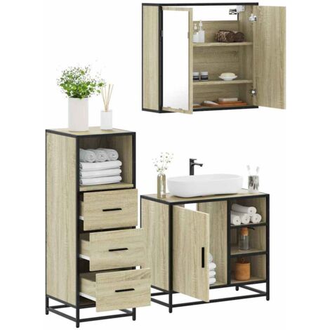 Set de muebles de baño 3 pzas madera contrachapada roble Sonoma vidaXL (1/5)
