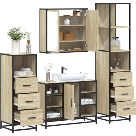 Juego de muebles de baño 4 pzas contrachapada roble sonoma vidaXL (1/5)