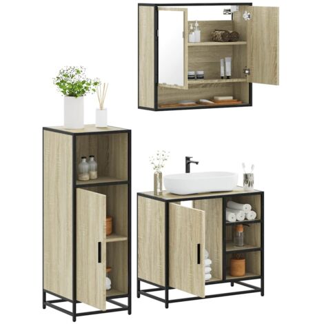 Set de muebles de baño 3 pzas madera contrachapada roble Sonoma vidaXL (1/5)