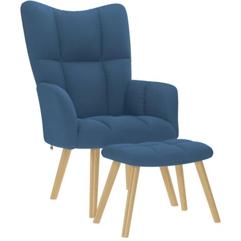 Sillón de relax con taburete tela azul vidaXL
