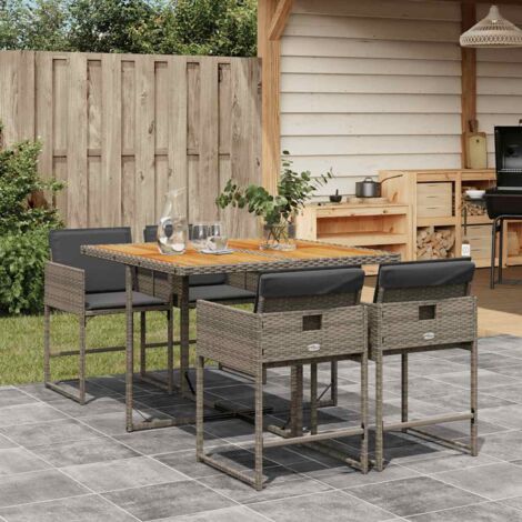 Set comedor de jardín 5 piezas con cojines ratán sintético gris vidaXL