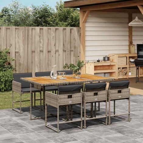 Set comedor jardín 7 pzas y cojines ratán sintético gris vidaXL