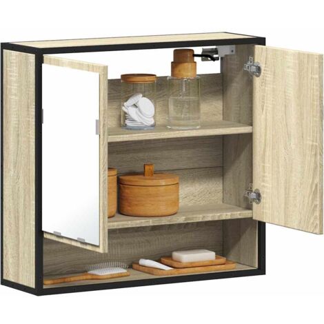 Armario de baño con espejo de roble Sonoma 65x20x60 cm Madera de ingeniería vidaXL