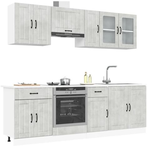 Conjunto de armarios de cocina "Lucca" de 8 piezas en madera de ingeniería gris hormigón (1/5)