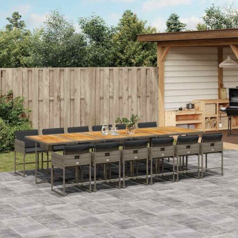 Set comedor de jardín con cojines 13 pzas ratán sintético gris vidaXL