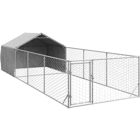 Caseta perros exterior con corral 7x2x1,5 m acero galvanizado vidaXL