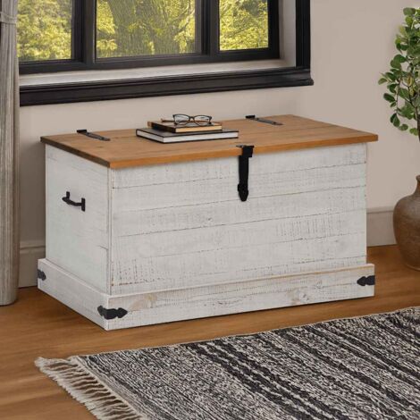 Baúl de almacenamiento HALDEN blanco 91x48x47 cm madera maciza vidaXL