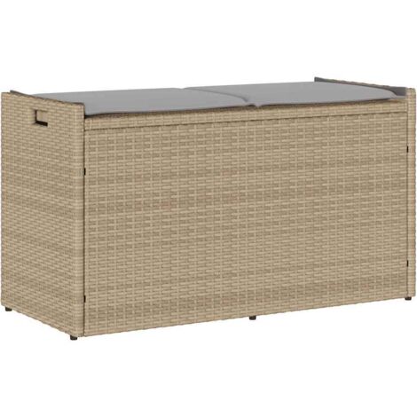 Banco de almacenaje con cojín beige 100 cm ratán sintético vidaXL