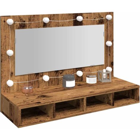 Mueble con espejo y LED madera vieja 90x31,5x62 cm vidaXL