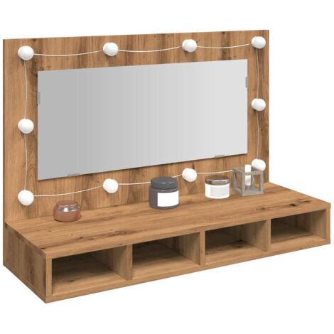 Armario con espejo y LED Roble Artesano 90x31,5x62 cm vidaXL