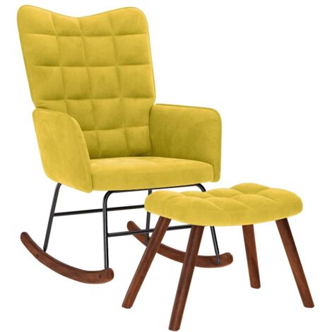 Mecedora con taburete de terciopelo amarillo vidaXL